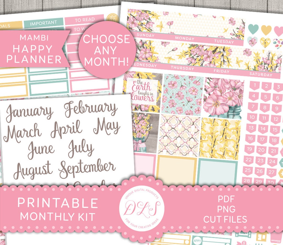 Printable Happy Planner Stickers, Classic Happy Planner Monthly Kit ...