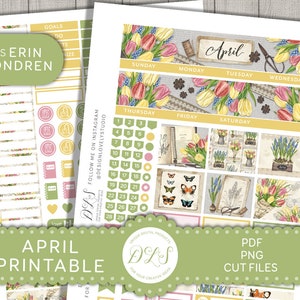 Adesivos de planejador mensal de abril, kit mensal de abril para impressão, adequado para Erin Condren, adesivos de planejador de primavera, adesivos de planejador de Páscoa, MV158