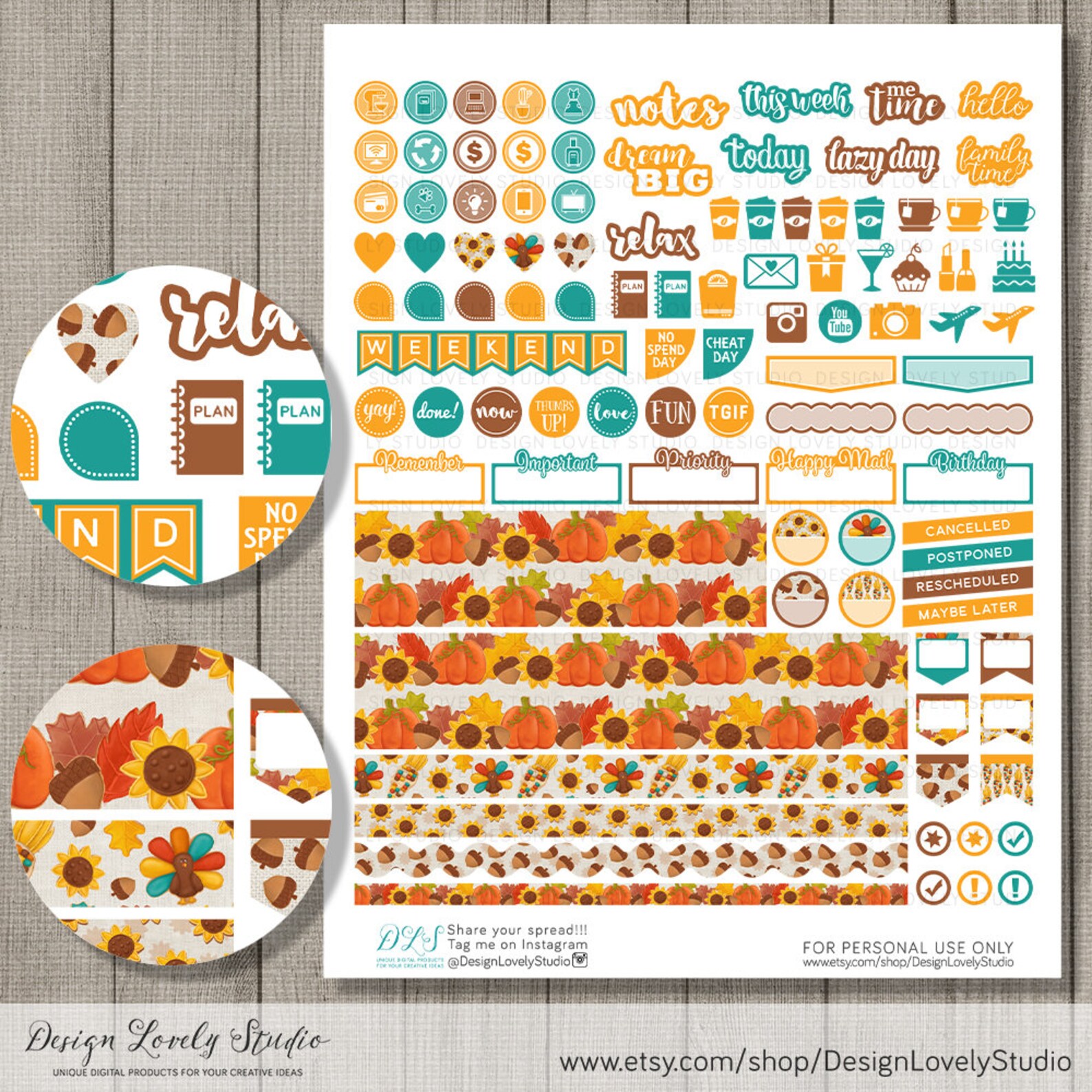 Thanksgiving Planner Stickers, ECLP Thanksgiving Weekly Kit ...