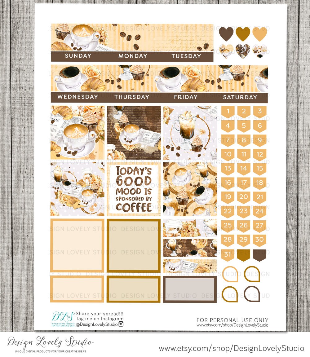 Big Happy Planner Monthly Stickers Printable COFFEE Monthly | Etsy