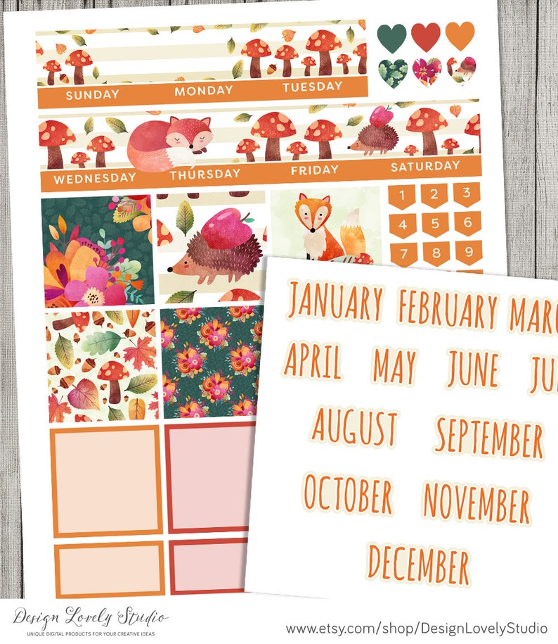 Big Happy Planner Fall Monthly Stickers Kit, Woodland Planner Stickers ...