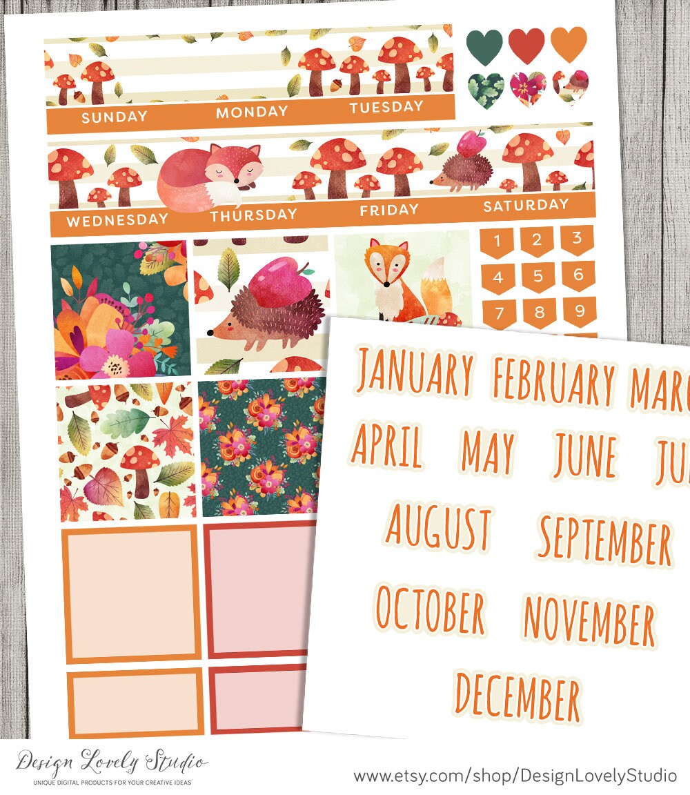 Big Happy Planner Fall Monthly Stickers Kit, Woodland Planner Stickers ...
