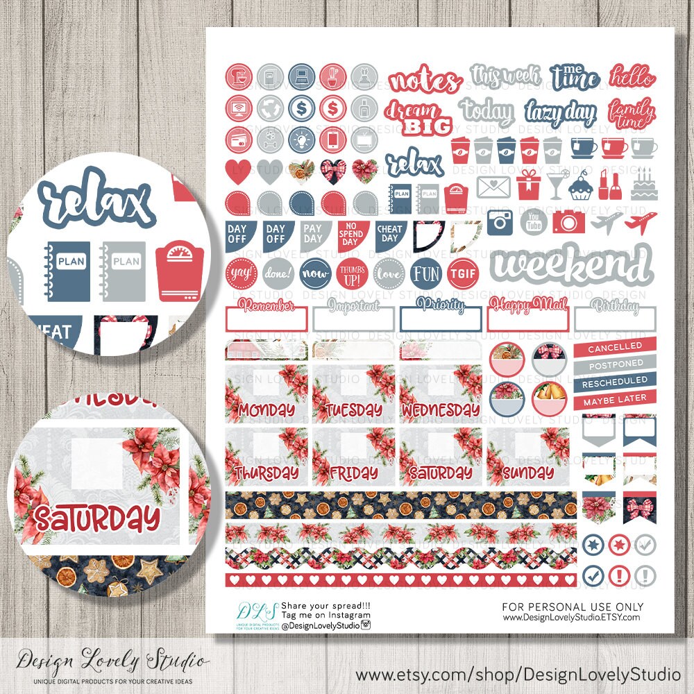 CHRISTMAS Planner Printable Stickers, Happy Planner Weekly Stickers Kit ...