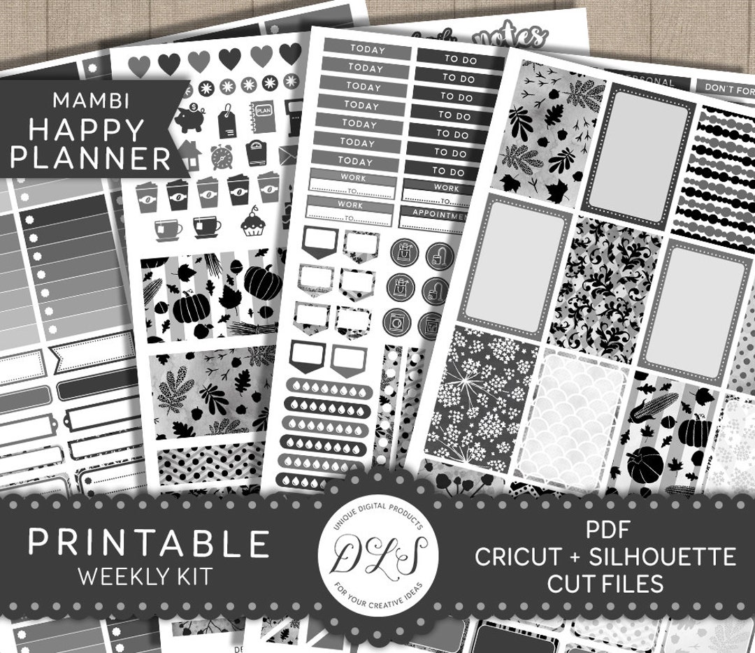 Black and White Weekly Stickers Planner Kit MAMBI Happy Planner ...