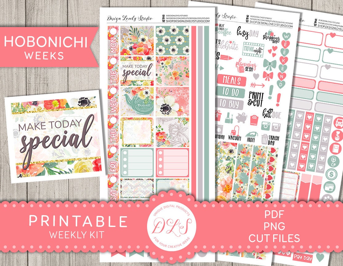 HOBONICHI WEEKS Printable Planner Stickers, Floral Planner Stickers Kit ...