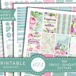Printable Happy Planner Weekly Kit, Spring Planner Printables, Happy Planner Printable Stickers, Floral Planner Kit, Cut Files, HP141