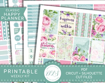 Printable Happy Planner Weekly Kit, Spring Planner Printables, Happy Planner Printable Stickers, Floral Planner Kit, Cut Files, HP141