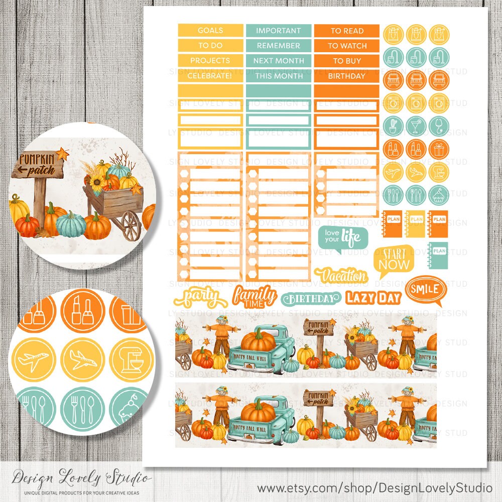 Happy Planner October Monthly Kit, Printable October Stickers Kit, Fall ...