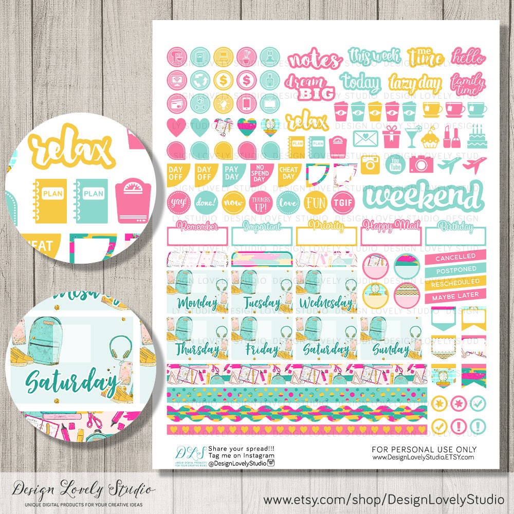 Printable BACK TO SCHOOL Planner Stickers Happy Planner Back - Etsy