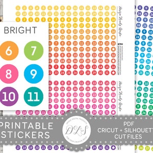 Druckbare Datum Dot Planner Aufkleber, Datum Dot Aufkleber, Datum Cover Aufkleber, Zahlenaufkleber, Kalenderaufkleber, Regenbogen Aufkleber, FS163