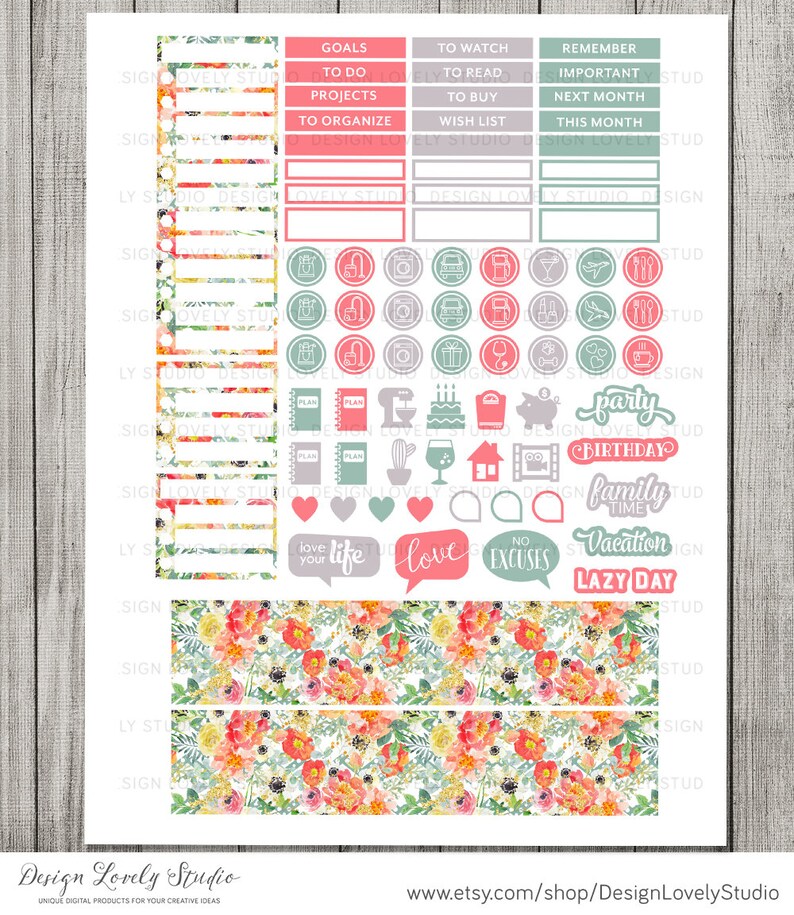 PRINTABLE Floral Monthly Planner Stickers, for Erin Condren Life ...
