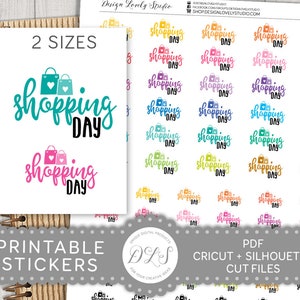 SHOPPING DAY Printable Planner Stickers, Shopping Day Script Planner Stickers, Functional Planner Stickers, Cut Files, SS105