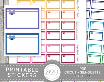 Printable Bow Half Boxes, Multicolor Half Boxes, Printable Half Box Stickers, Planner Printable, Functional Stickers, Cut Line, FS147