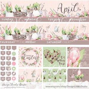 April Monthly Kit, Printable April Planner Stickers, Easter Monthly Kit ...