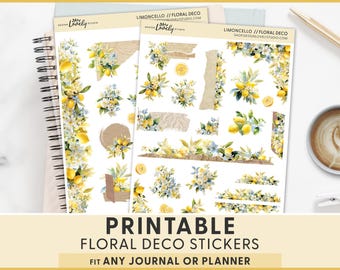 Adesivi floreali con limoni, adesivi stampabili per agenda e scrapbooking, fiori di agrumi, decorazioni estive italiane per scrapbooking, JS293