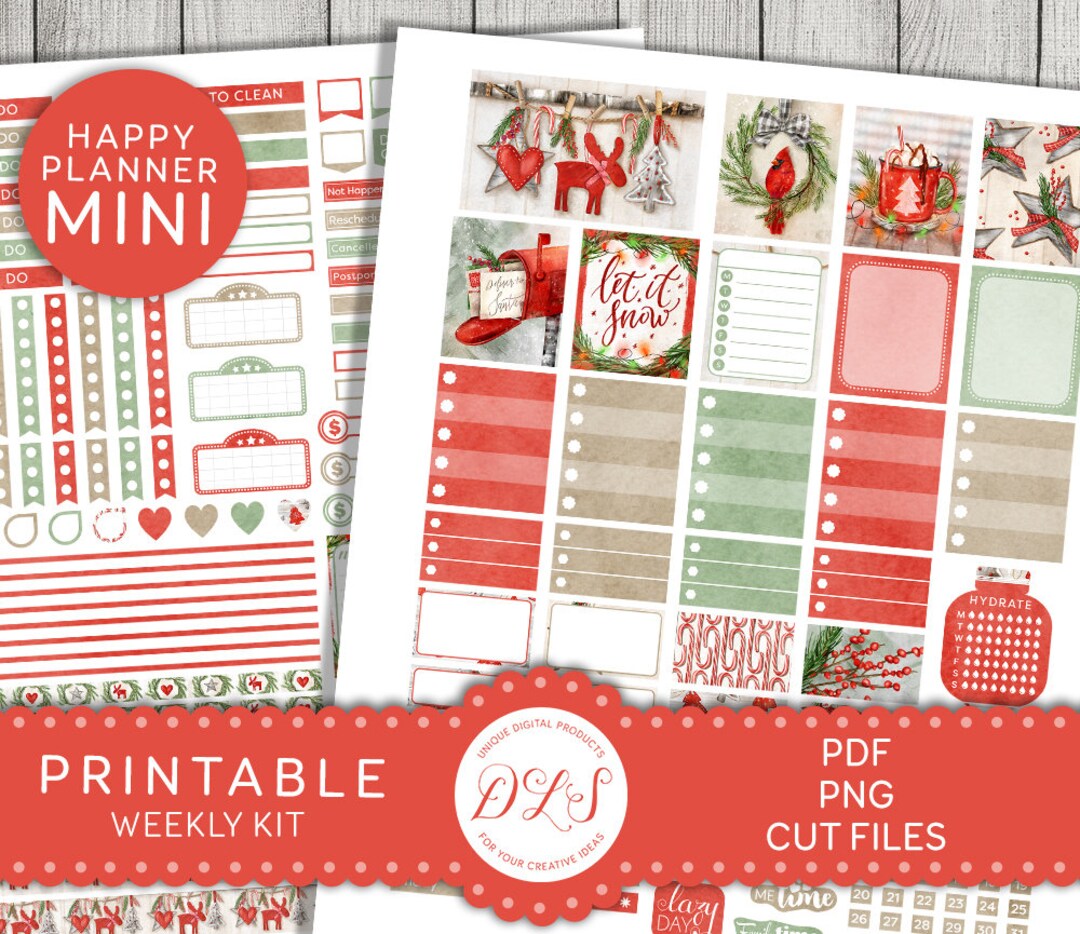 Printable CHRISTMAS Planner Stickers Kit, Mini Happy Planner Christmas ...