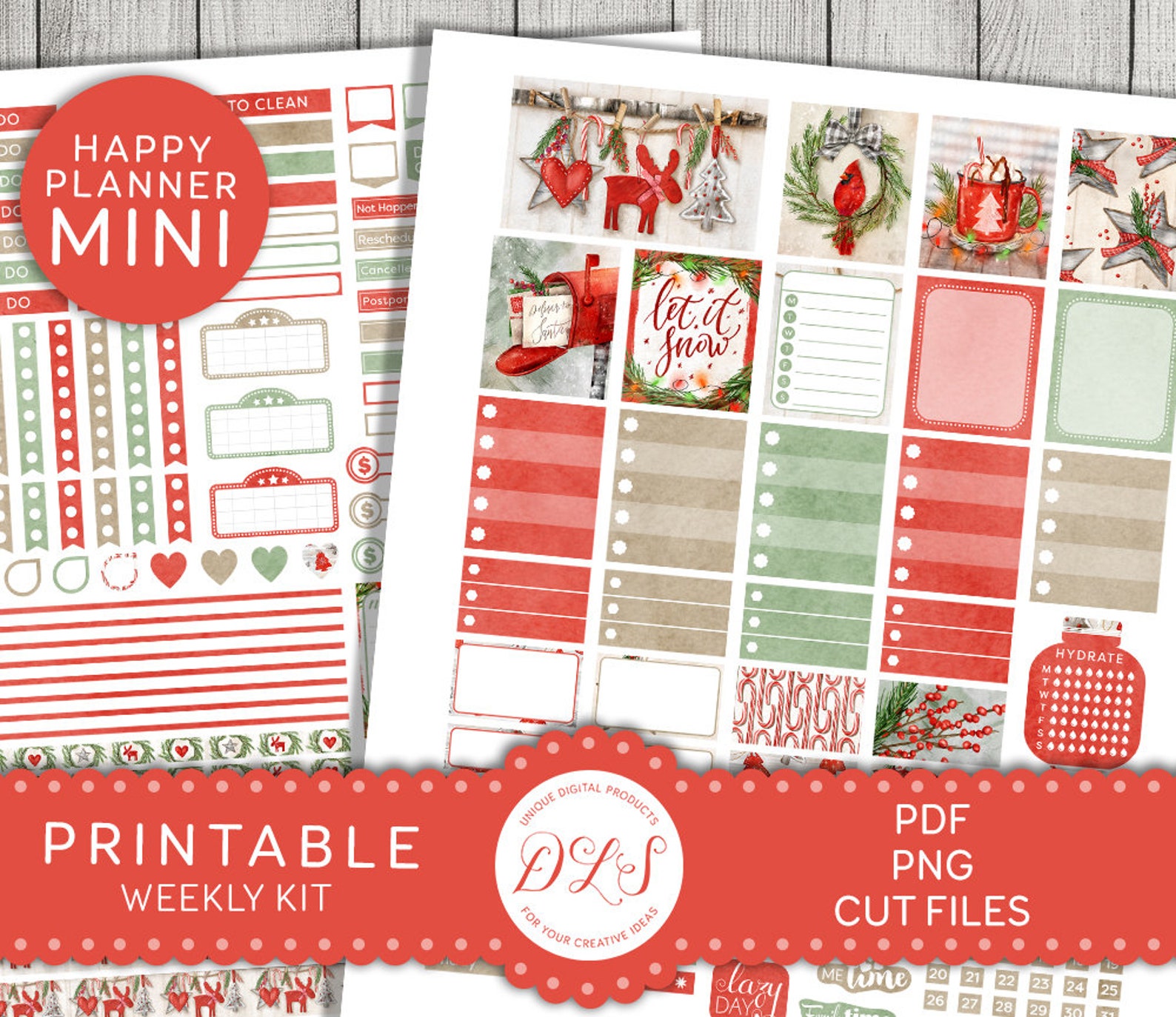 Printable CHRISTMAS Planner Stickers Kit Mini Happy Planner Etsy