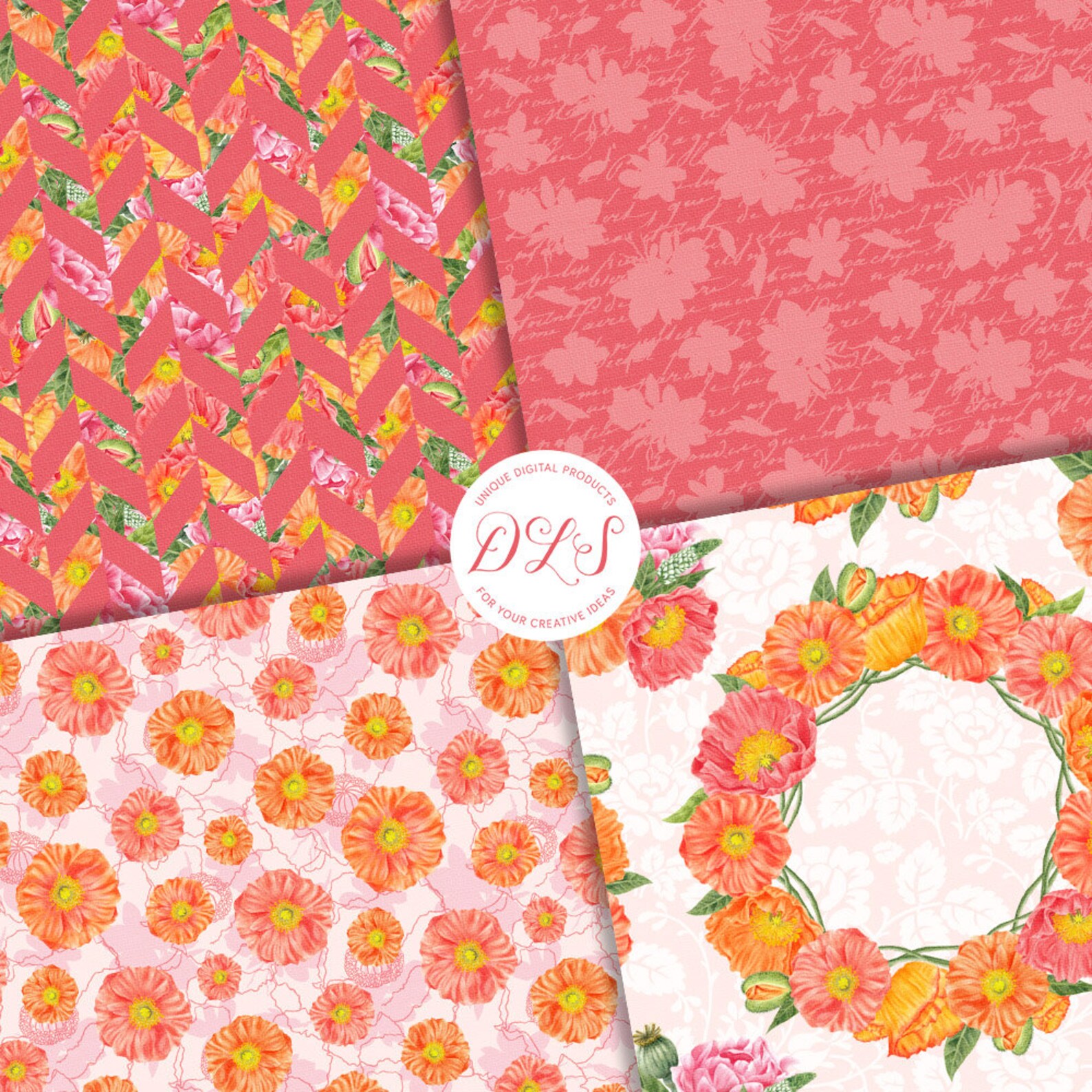 Floral Digital Paper: beautiful Bouquet Poppies | Etsy
