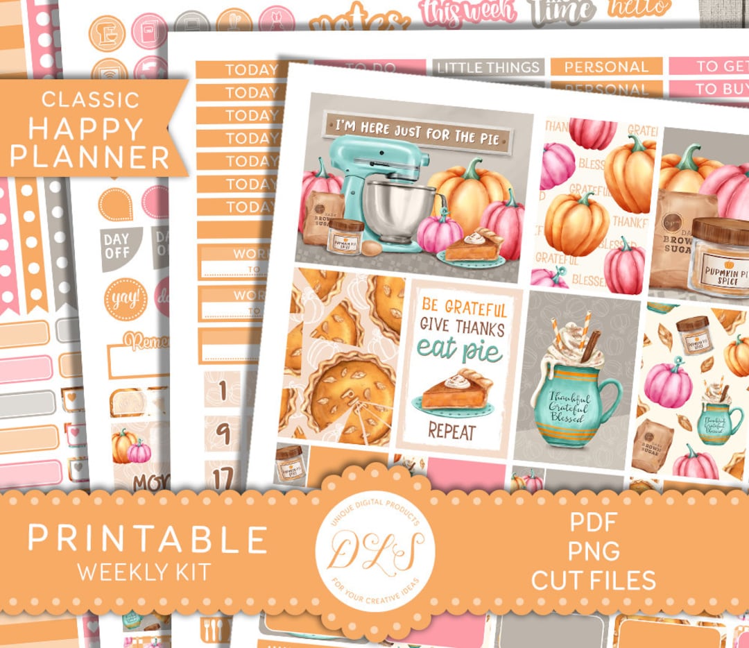 Printable THANKSGIVING Planner Stickers Kit, Happy Planner Weekly ...