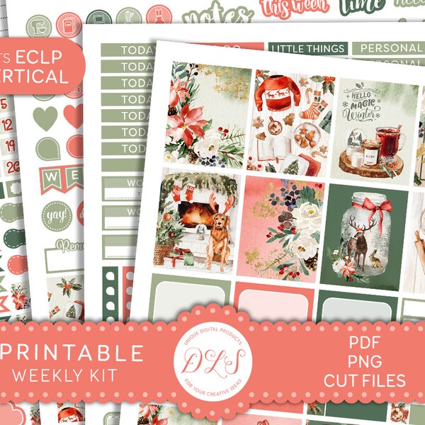 Printable CHRISTMAS Planner Stickers, Vertical Stickers, Holiday Planner Stickers, Erin Condren Weekly Kit, Winter Weekly Kit, VS207