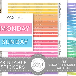 Adesivos de planejador de segunda-feira, domingo, adesivos de capa de data, layout de planejador de segunda a domingo, para Erin Condren Life Planner, arquivos cortados, FS159