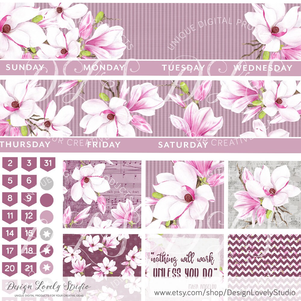 PRINTABLE Monthly Planner Stickers Kit Purple Floral Planner | Etsy