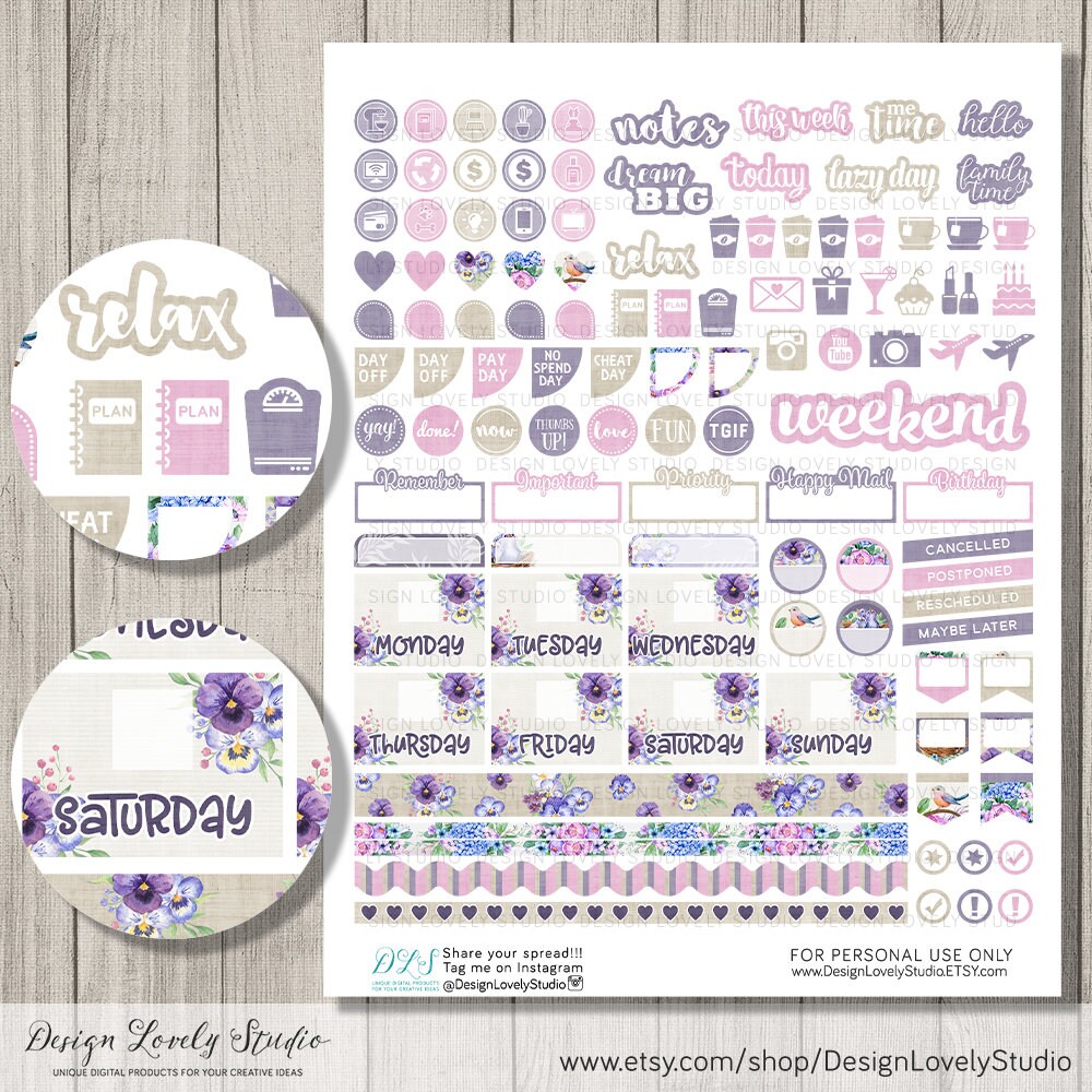 Happy Planner Printable Weekly Kit, Spring Planner Stickers, Floral ...