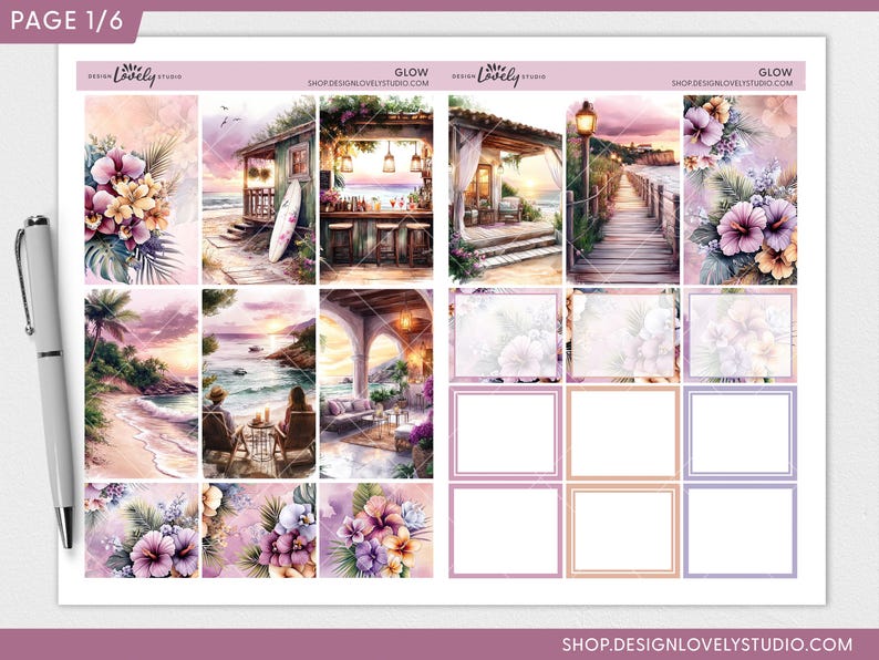 Summer Evening at the Beach Printable Planner Stickers, Weekly Sticker ...