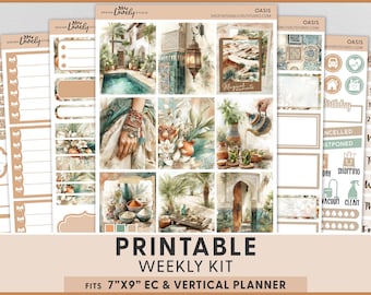 Adesivi stampabili Oasis per agenda, kit di adesivi settimanali per Erin Condren, adesivi estivi per agenda, viaggi nel deserto, vacanze boho, VS304