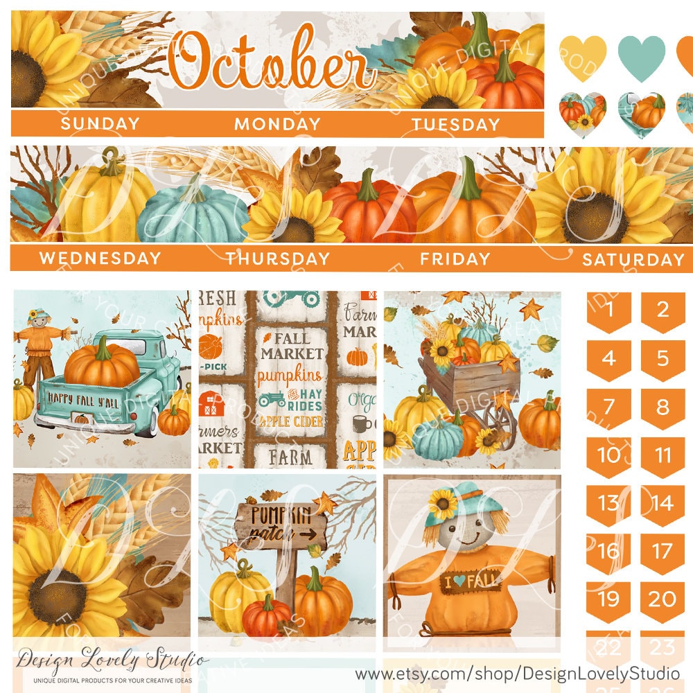 Happy Planner October Monthly Kit, Printable October Stickers Kit, Fall ...