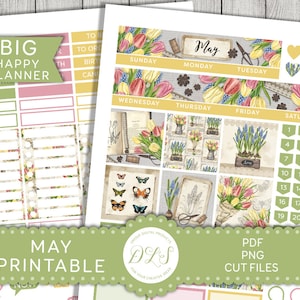 Big Happy Planner May Stickers Kit, May Monthly Imprimable, Spring Monthly Planner Stickers, Floral Planner Stickers, Cut Files, BM147
