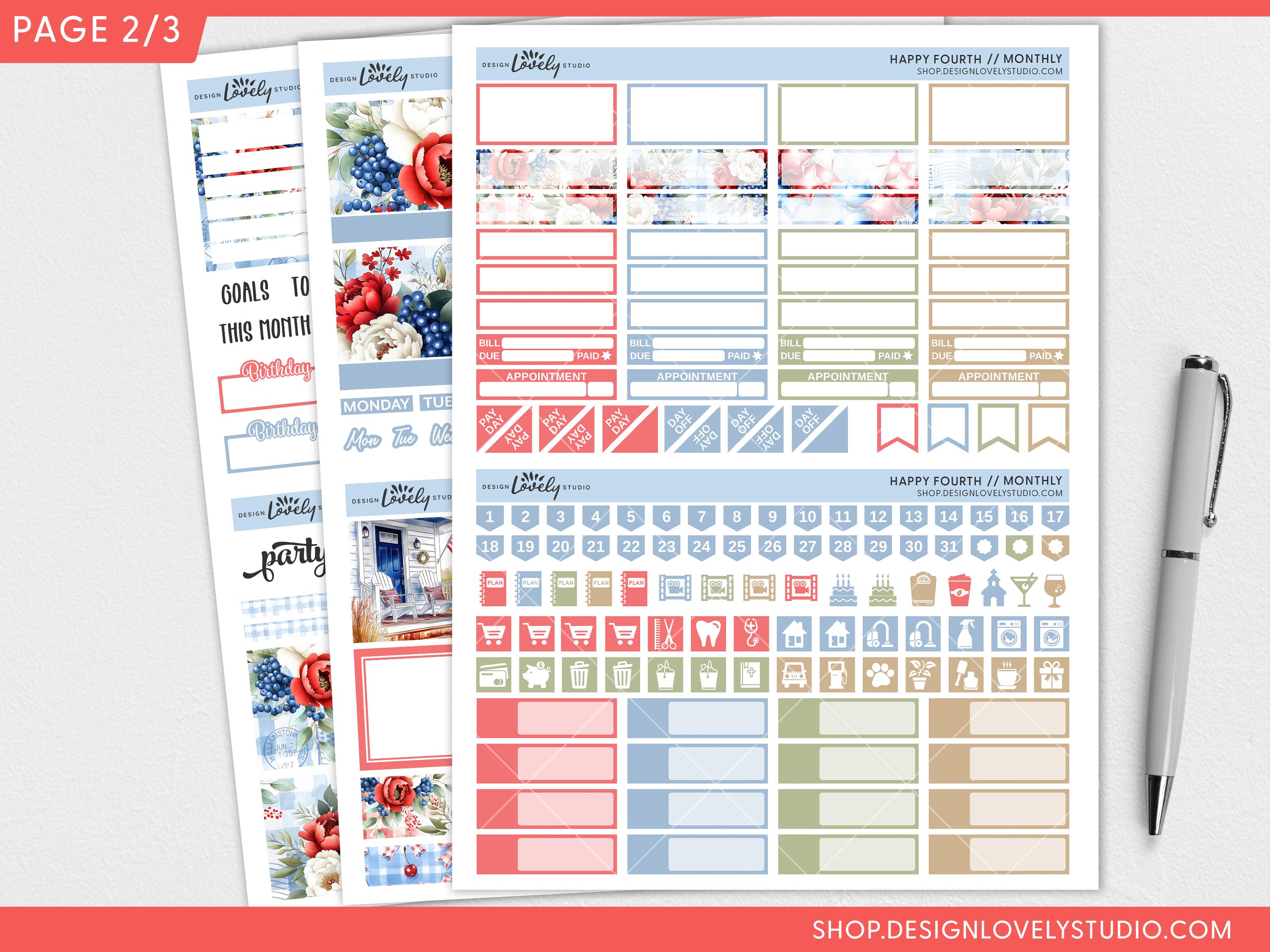 July Monthly Kit – 4th of July Printable Planner Stickers for Erin ...
