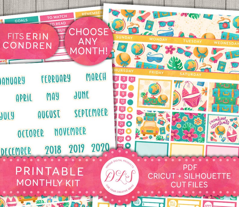 Printable Monthly Planner Stickers for Erin Condren Life Planner ...