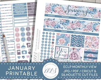 January Monthly Stickers Kit, January Monthly View Kit, Planner Stickers January, for Erin Condren Life Planner, New Year Planner, MV115