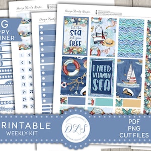 Beach Day Planner Stickers, Big Happy Planner Printable Stickers Kit, Nautical Planner Stickers, Weekly Kit, Summer Planner Stickers, BW143