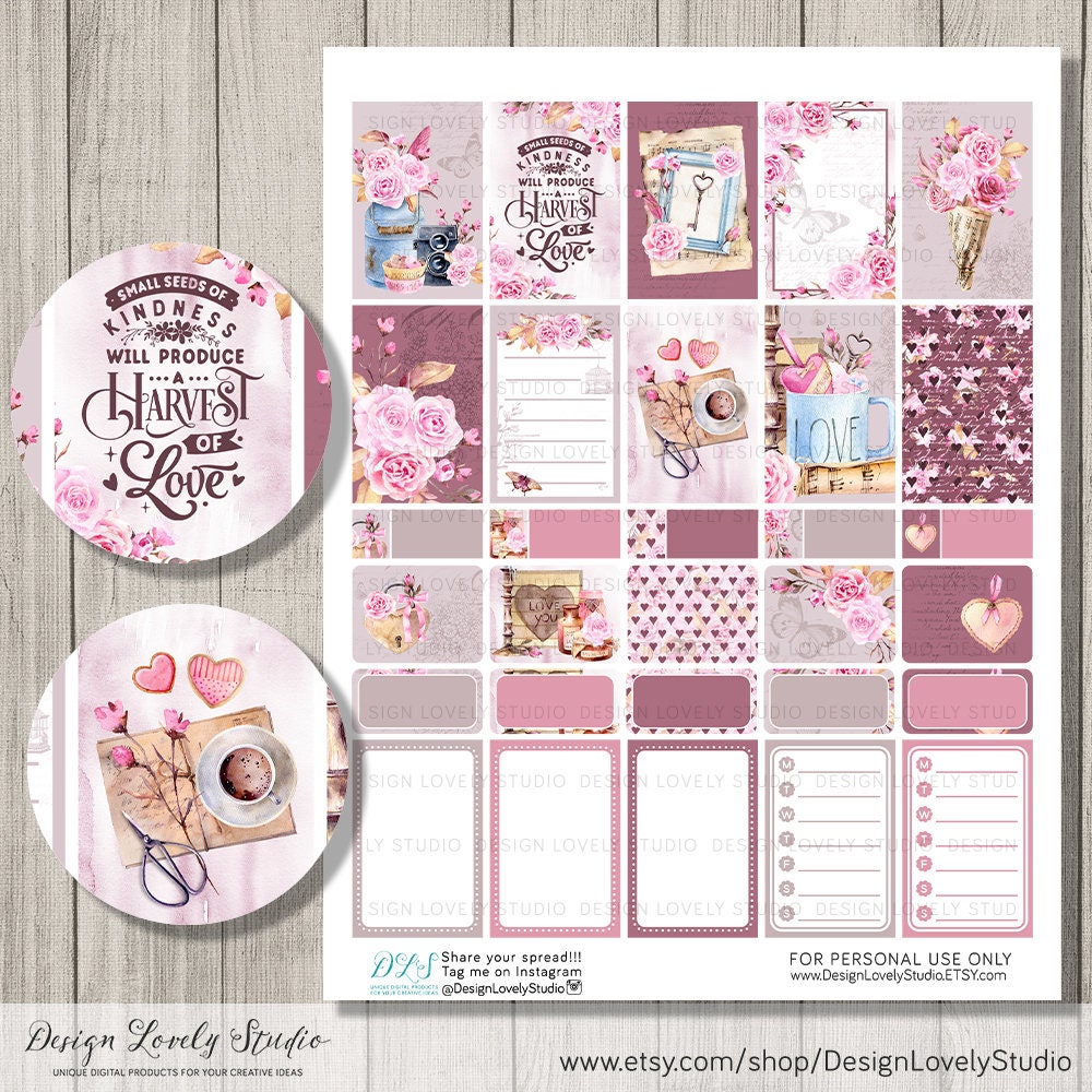 VALENTINE'S DAY Planner Stickes, Happy Planner Printable Stickers ...
