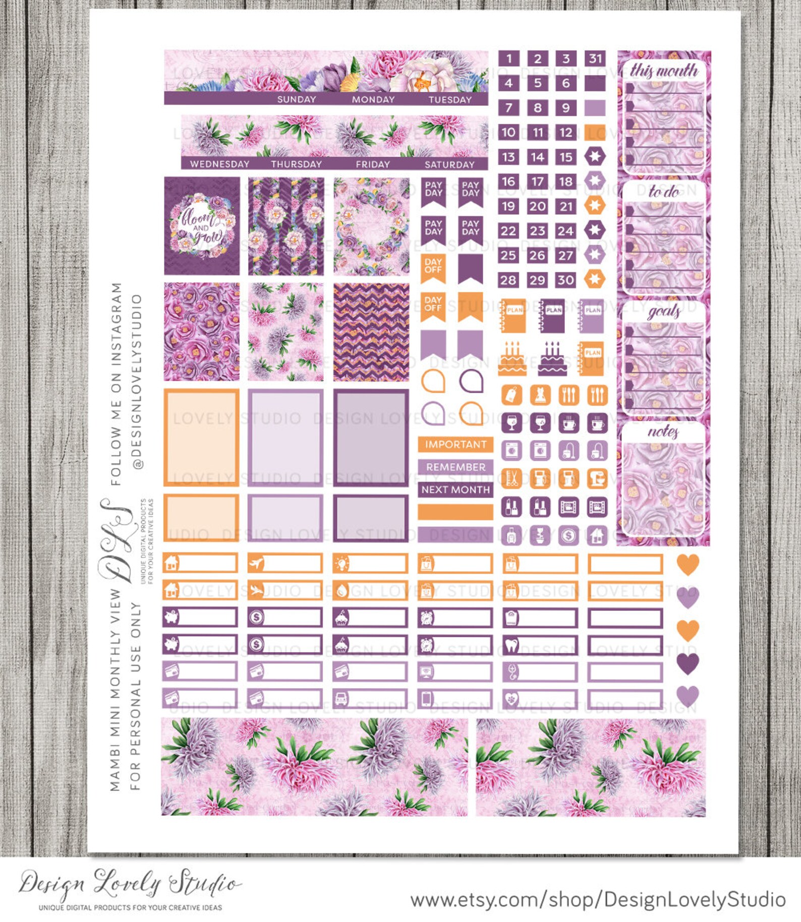 Mini Happy Planner Monthly Sticker Kit, Mini Happy Planner Monthly ...