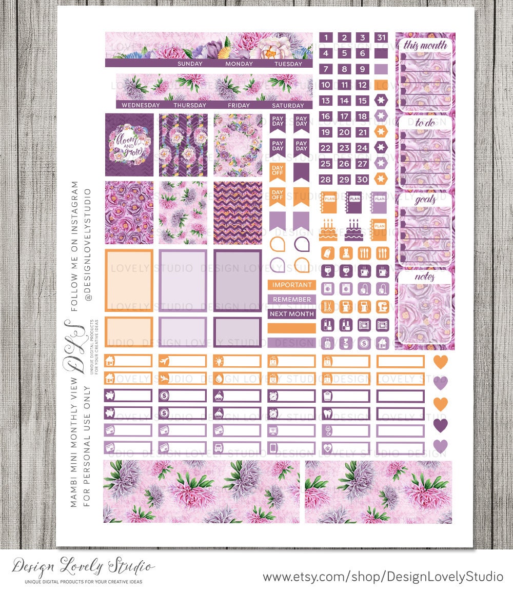 Mini Happy Planner Monthly Sticker Kit, Mini Happy Planner Monthly ...