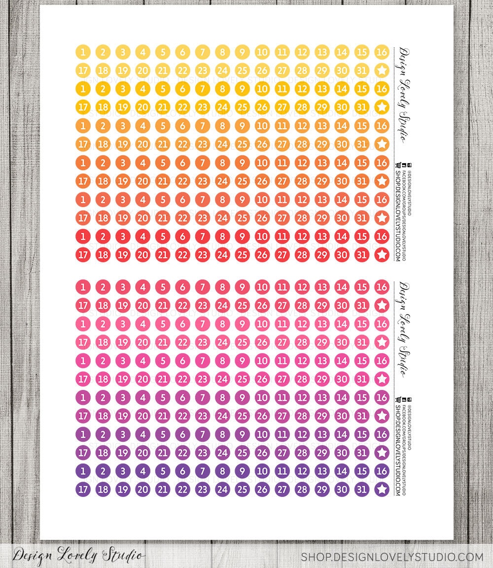 Printable Date Dot Planner Stickers, Date Dot Stickers, Date Cover ...