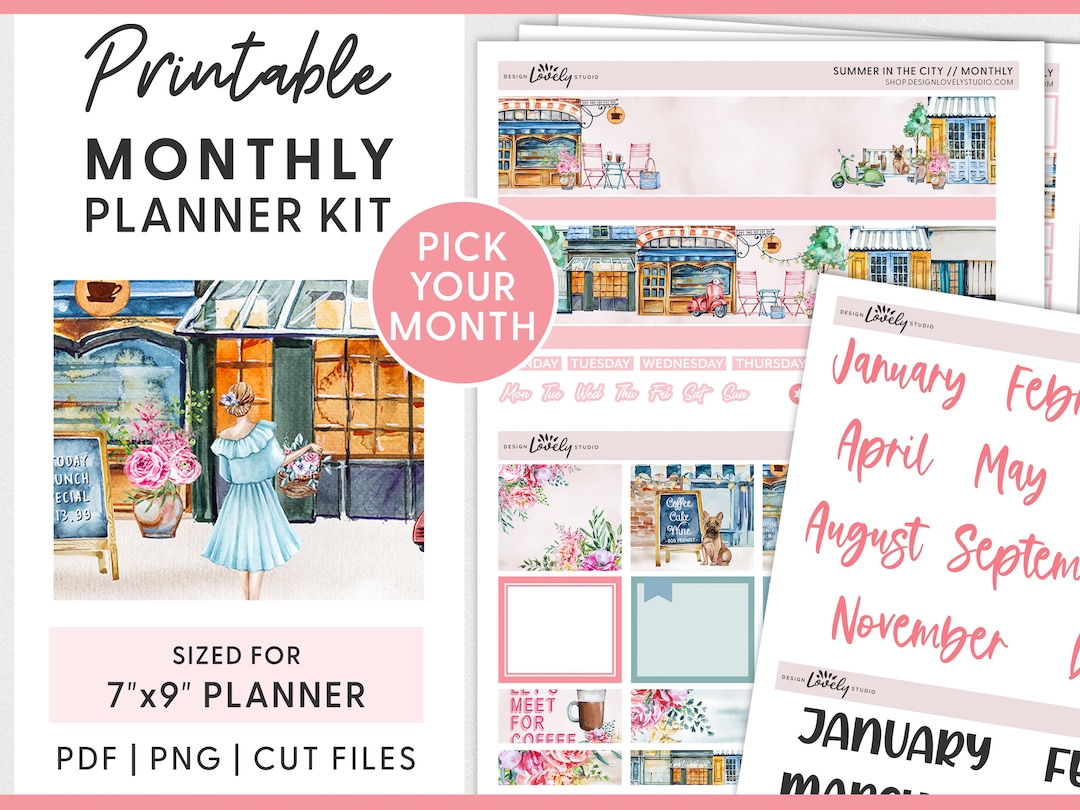 Monthly Planner Stickers, Printable Planner Stickers, City Planner