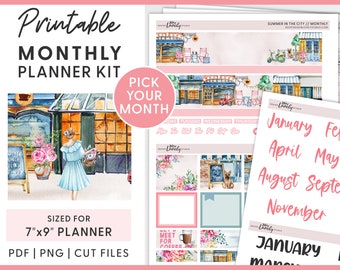 Monatliche Sticker, druckbare Sticker, Stadt Sticker, Sommer Sticker, Erin Condren Sticker, MV202