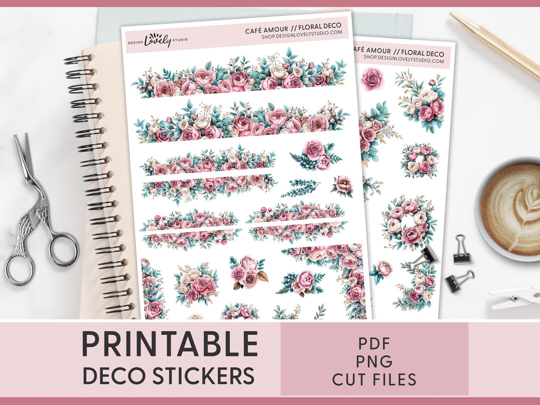 Floral Journaling Stickers, Deco Stickers, Printable Planner Stickers ...
