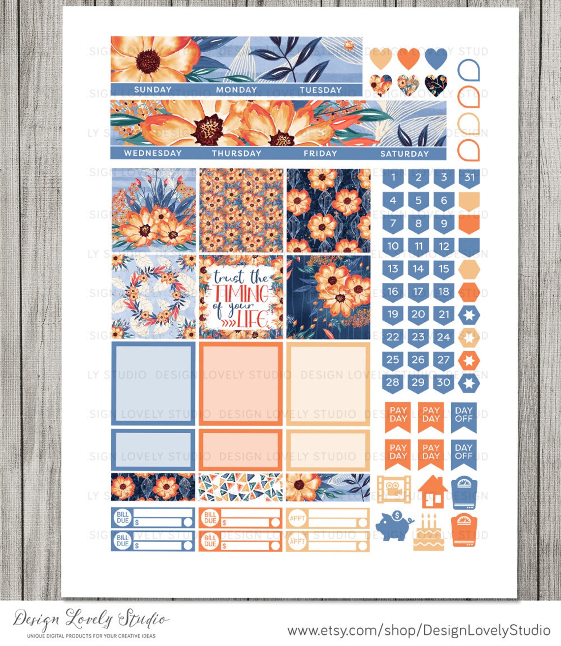Happy Planner Monthly PRINTABLE Stickers Floral Planner | Etsy