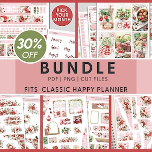 Lot d'autocollants imprimables aux fraises, autocollants mensuels printemps, kit d'autocollants hebdomadaires, autocollants de journalisation, Happy Planner, BH136