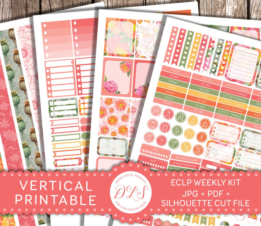 VERTICAL Planner Stickers Weekly Kit Fits EC Life Planner Watercolor ...
