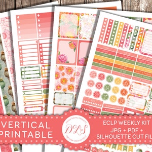 VERTICAL Planner Stickers Weekly Kit fits EC Life Planner Watercolor Poppies Peonies Summer Planner Flower Stickers Digital Stickers VS110