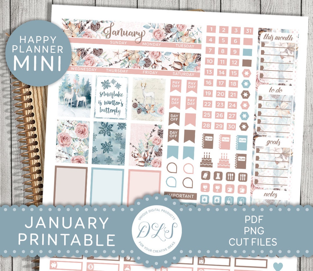 Printable JANUARY Monthly Kit, Mini Happy Planner January Planner ...