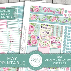 Happy Planner May Monthly Kit, May Happy Planner Printable Stickers, May Monthly Stickers, Floral May Monthly Kit, Cut Files, HPMV142