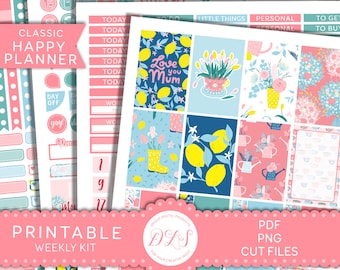 Moeders dag afdrukbare planner stickers, happy planner Classic printable stickers, happy planner wekelijkse Kit, print en cut stickers, HP163