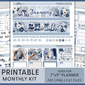 January Planner Stickers, January Monthly Sticker Kit, Winter Stickers, New Year, Printable Planner Stickers, Erin Condren,  MV263